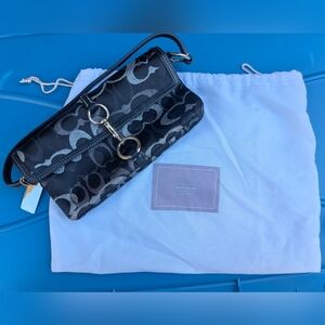 Vintage Coach Black Metallic Signature Fabric And Leather Evening Bah